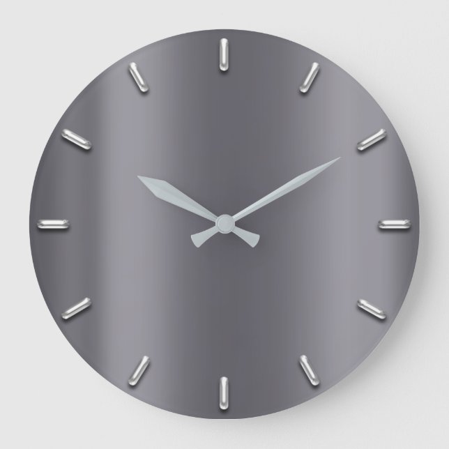 Silver Grey Minimalism Deep Graphite Elegant Large Clock (Front)