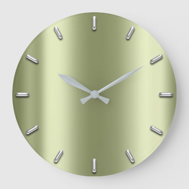Silver Grey Minimalism Lemon Green Mint Elegant Large Clock (Front)