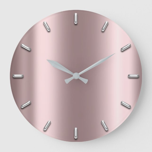 Silver Grey Minimalism  Metallic Blush Rose Gold Large Clock (Front)