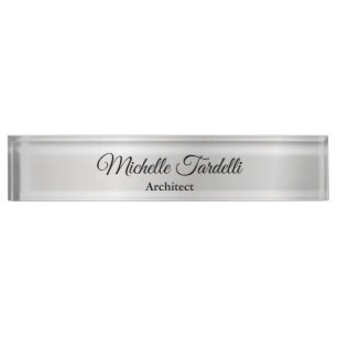 Silver Grey Minimalist Modern Script Calligraphy Nameplate