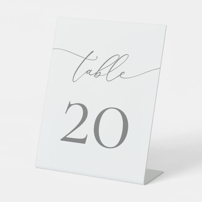 Silver Grey Minimalist Table Number Pedestal Sign (Front)