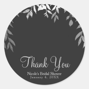 Silver & Grey Modern Glam Botanical Leaves Wedding Classic Round Sticker