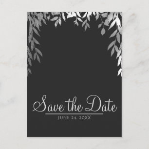 Silver & Grey Modern Glam Botanical Save the Date Announcement Postcard