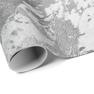 Silver Grey Monochrom Marble Shiny Metallic VIP Wrapping Paper