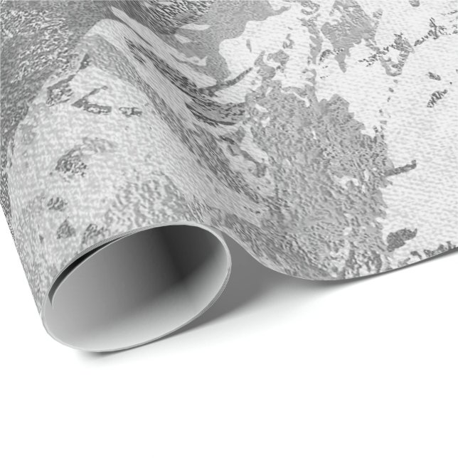 Silver Grey Monochrom Marble Shiny Metallic VIP Wrapping Paper (Roll Corner)