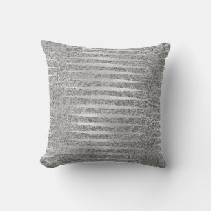 Silver Grey Monochromatic Glitter Glass Stripes Cushion
