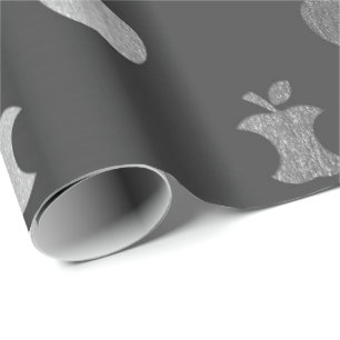 Silver Grey Monochromatic Metallic Apple Fruit Wrapping Paper