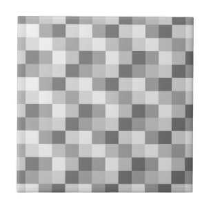 Silver Grey Monochrome Chequered Pattern Ceramic Tile