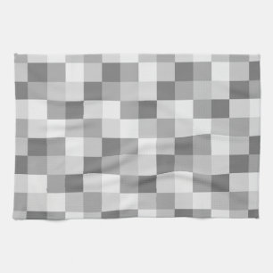 Silver Grey Monochrome Chequered Pattern Tea Towel