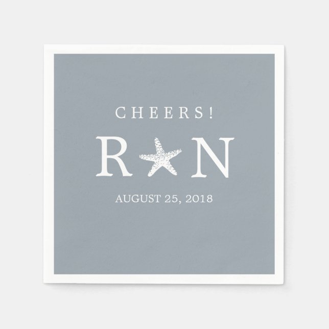 Silver Grey Monogram Starfish | Wedding Napkin (Front)