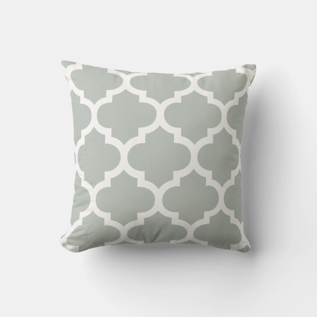 Silver Grey Moroccan Quatrefoil Outdoor Pillows (Front)