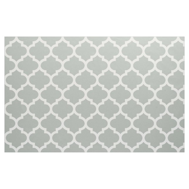 Silver Grey Moroccan Quatrefoil Trellis Fabric (Yard)