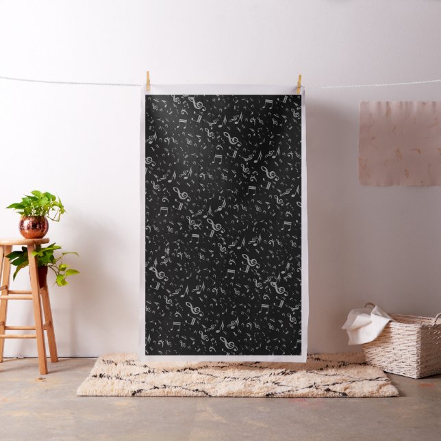 Silver Grey Musical Notes on Black Fabric (In Situ)