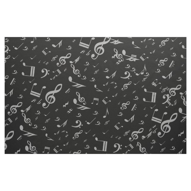 Silver Grey Musical Notes on Black Fabric (Fat Quarter)