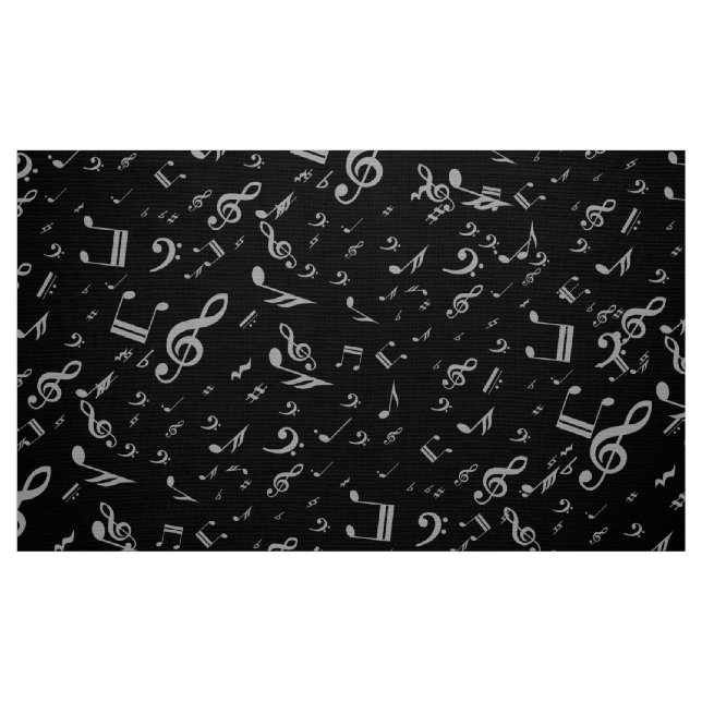 Silver Grey Musical Notes on Black Fabric (Fat Quarter)