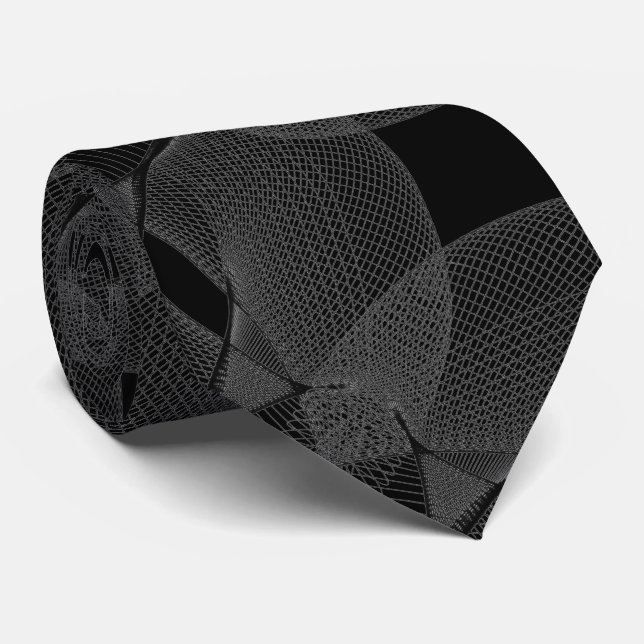 Silver Grey on Black Geometric Infinity Sheer Fine Tie (Rolled)