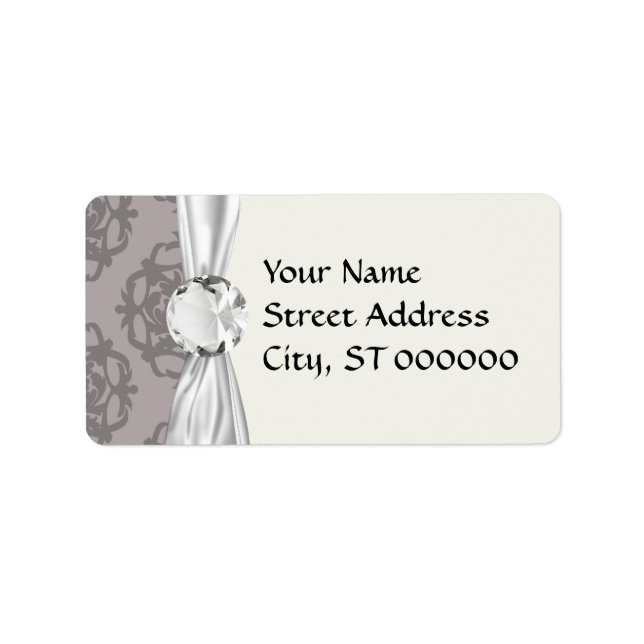 silver grey ornate damask pattern label (Front)