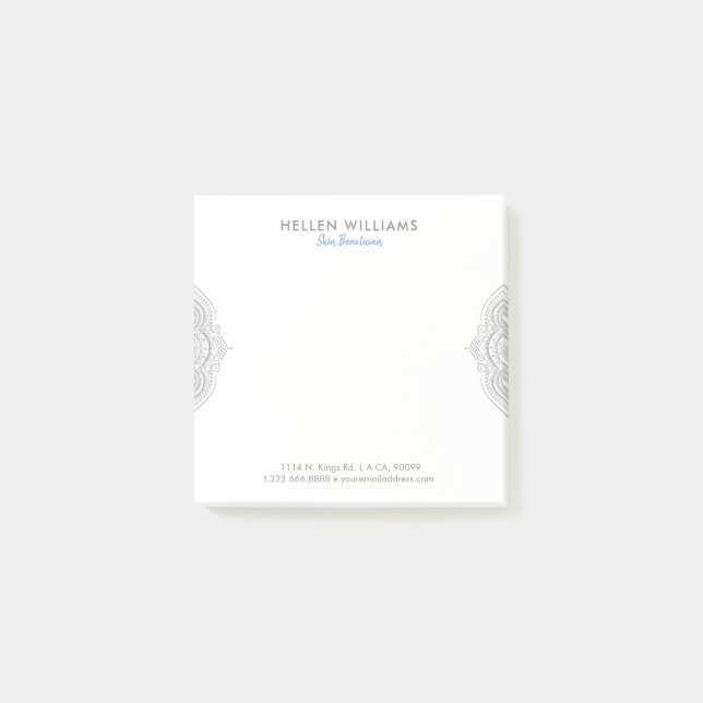 Silver Grey Ornate Mandala Post-it Notes (Front)