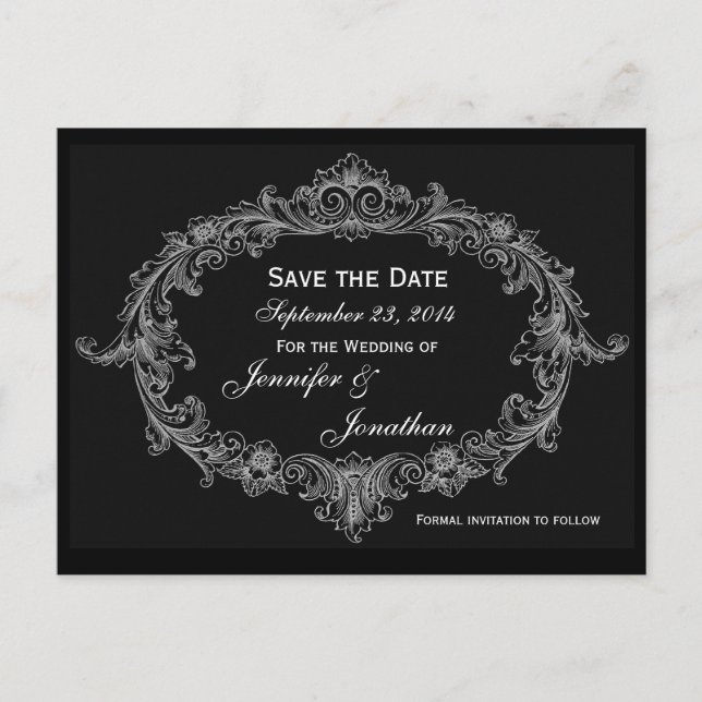 Silver Grey Oval Frame Save Date Wedding Announcement Postcard (Front)