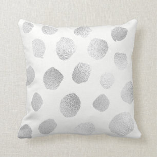 Silver Grey Painted Metallic Polka Dots White Cushion