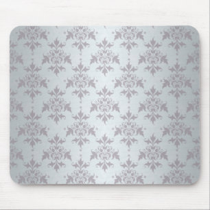 Silver Grey Pale Damask Pattern Mouse Pad