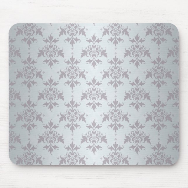 Silver Grey Pale Damask Pattern Mouse Pad (Front)