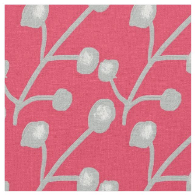 Silver Grey Patterned Foliage on Bright Pink Red Fabric (Close Up)