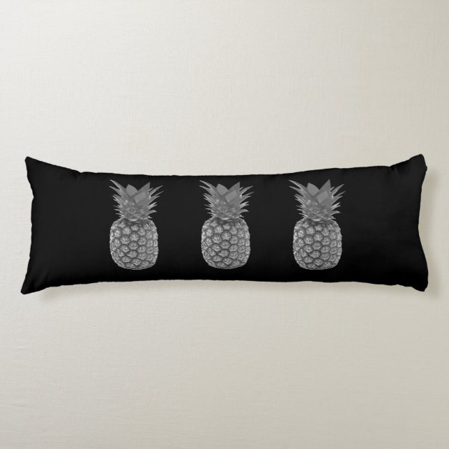 Silver Grey Pineapple Fruits on Black Body Cushion (Front)