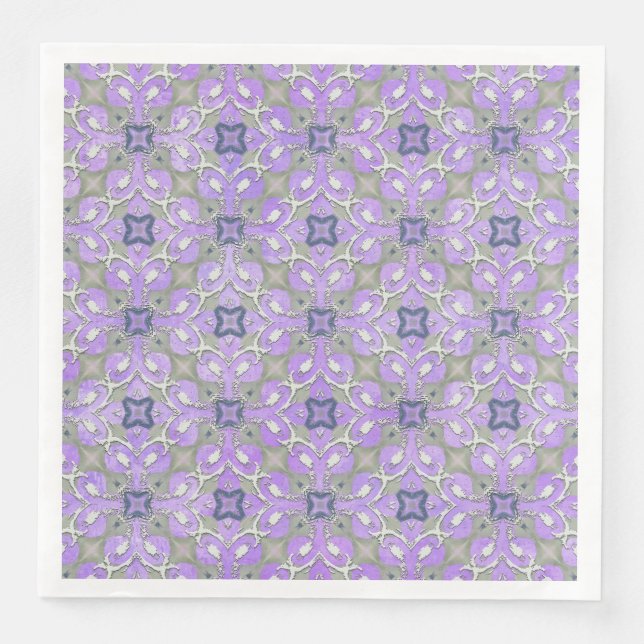 Silver Grey Purple Blue Metallic Filigree Pattern Napkin (Front)