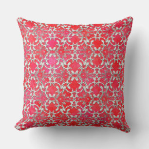 Silver Grey Red Dancing Scrolls Cushion