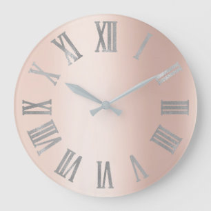 Silver Grey  Rose Pink Minimal  Roman Numbers Lux Large Clock