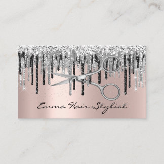 Silver Grey Rose Scissor Har Salon Stylist Drips Appointment Card