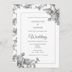 Silver Grey Roses Elegant Floral Wedding Invitation
