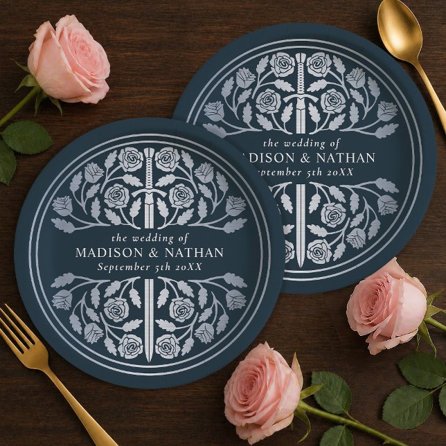 Silver Grey Royal Mediaeval Sword Wedding  Paper Plate (Creator Uploaded)