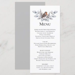 Silver, Grey, Rust Brown Bird Winter Botanical Menu