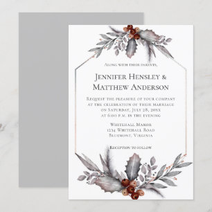 Silver, Grey, Rusty Brown Winter Wedding Invitatio Invitation