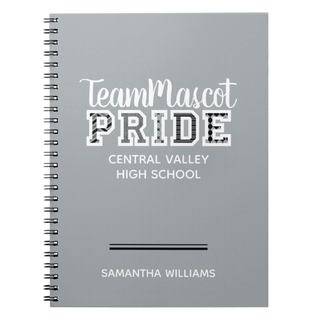 Silver Grey School Pride Mascot Name Notebook (Front)