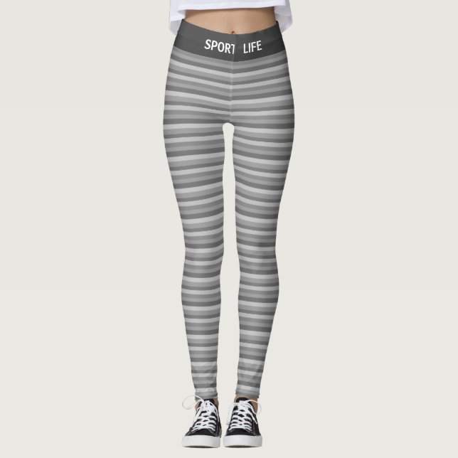 Silver Grey Shades Striped Leggings (Front)