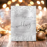 Silver grey snow pine Christmas winter wedding Invitation<br><div class="desc">Time to celebrate your winter wonderland wedding theme with this luxury silver glitter snowflakes sparkles and silver glitter pine tree forest on an elegant festive faux silver metallic background,  featuring a modern cool script font typography.</div>