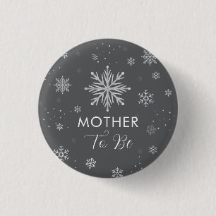 Silver Grey Snowflake Mother To Be Baby Shower  3 Cm Round Badge