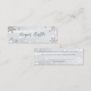 Silver Grey Snowflakes Baby Shower Diaper Raffle Mini Business Card