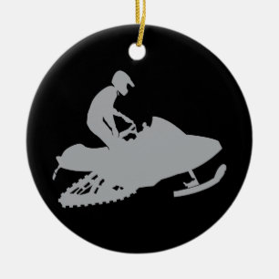 Silver Grey Snowmobiler Ceramic Ornament