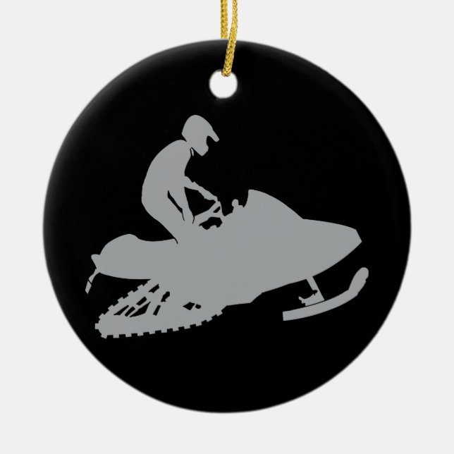 Silver Grey Snowmobiler Ceramic Ornament (Front)