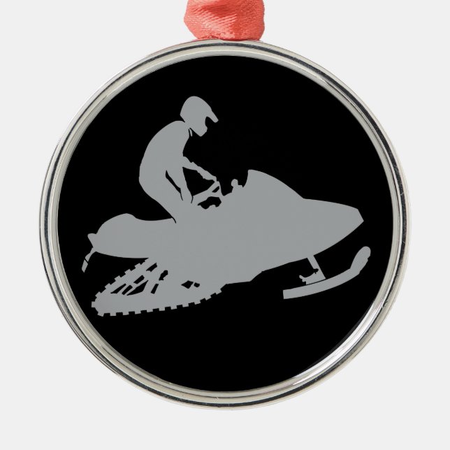 Silver Grey Snowmobiler Metal Ornament (Front)