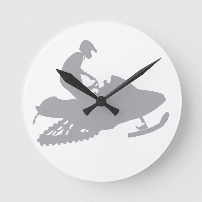 Silver Grey Snowmobiler Round Clock (Front)