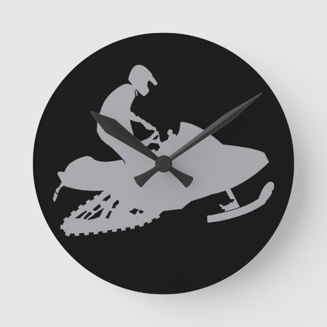 Silver Grey Snowmobiler Round Clock (Front)