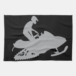 Silver Grey Snowmobiler Tea Towel