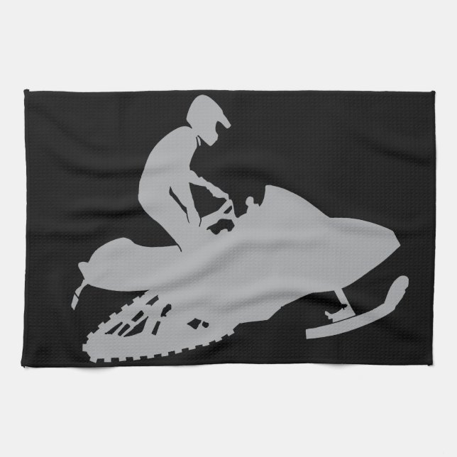 Silver Grey Snowmobiler Tea Towel (Horizontal)
