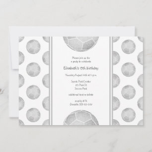 silver grey soccer balls pattern sports party invitation