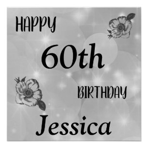 Silver grey sparkle Happy 60th Birthday Poster